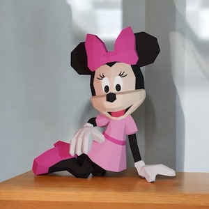 Minnie disney papercraft – 3d paper model pdf svg dxf to print – low poly origami figurine – kids bedroom decor diy disney