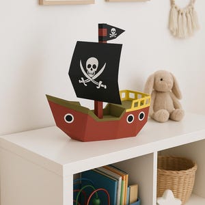 Barco pirata en papercraft 3D para niños – Archivo PDF imprimible – Manualidad DIY divertida y decoración temática