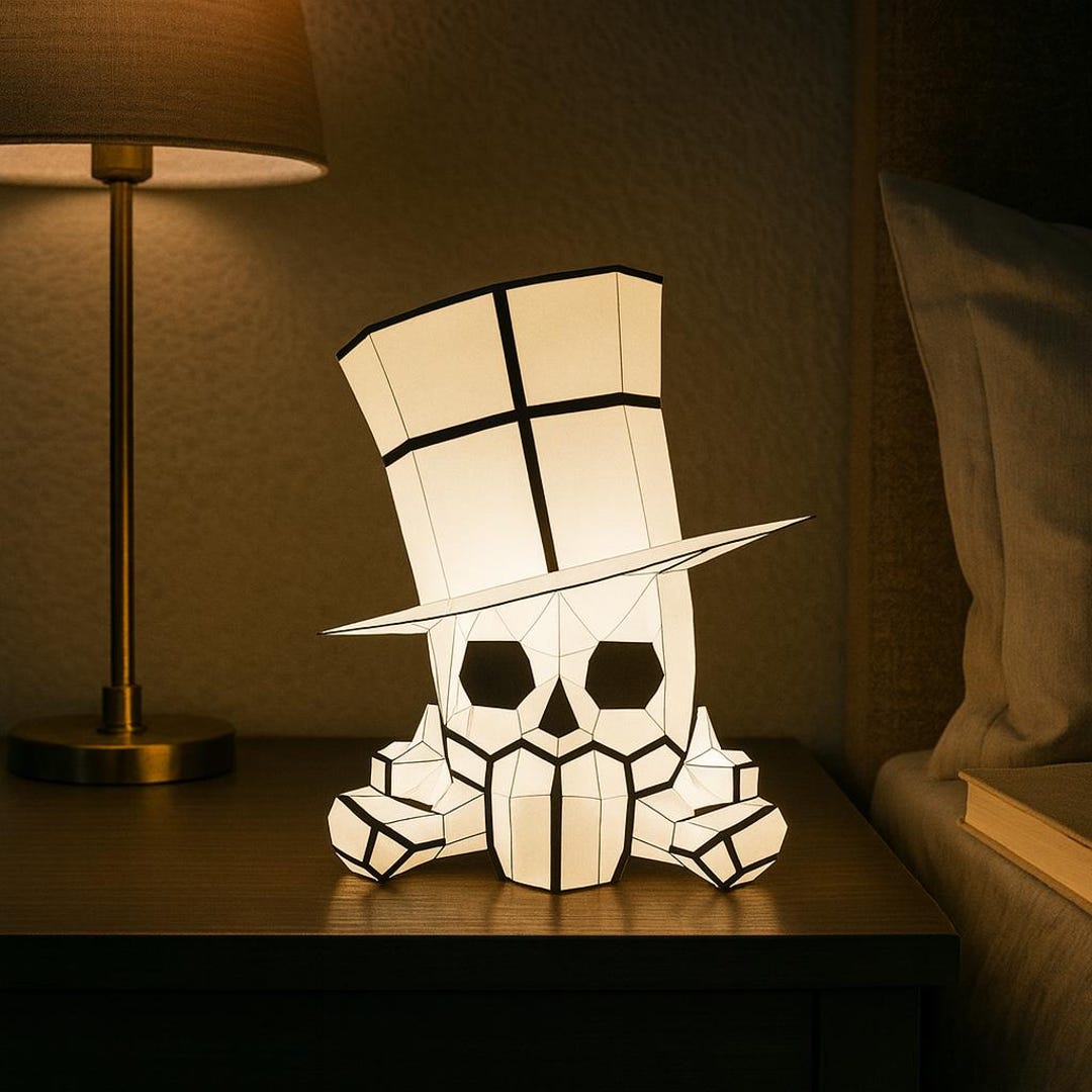 Skull Night Light 3D Papercraft – Decorative Lamp With Top Hat | Low ...