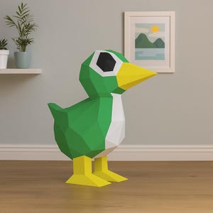 Cute Duck Papercraft Template, PDF, Digital File of a 3D Paper Animal, Low Poly DIY for Kids or Nursery Room