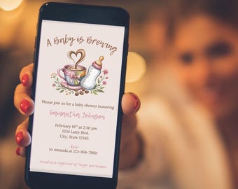 A Baby is Brewing Baby Shower Invitation Template, Coffee Bean Baby Invite, Baby Brewing invite, Coffee Theme Baby Shower, Editable Template