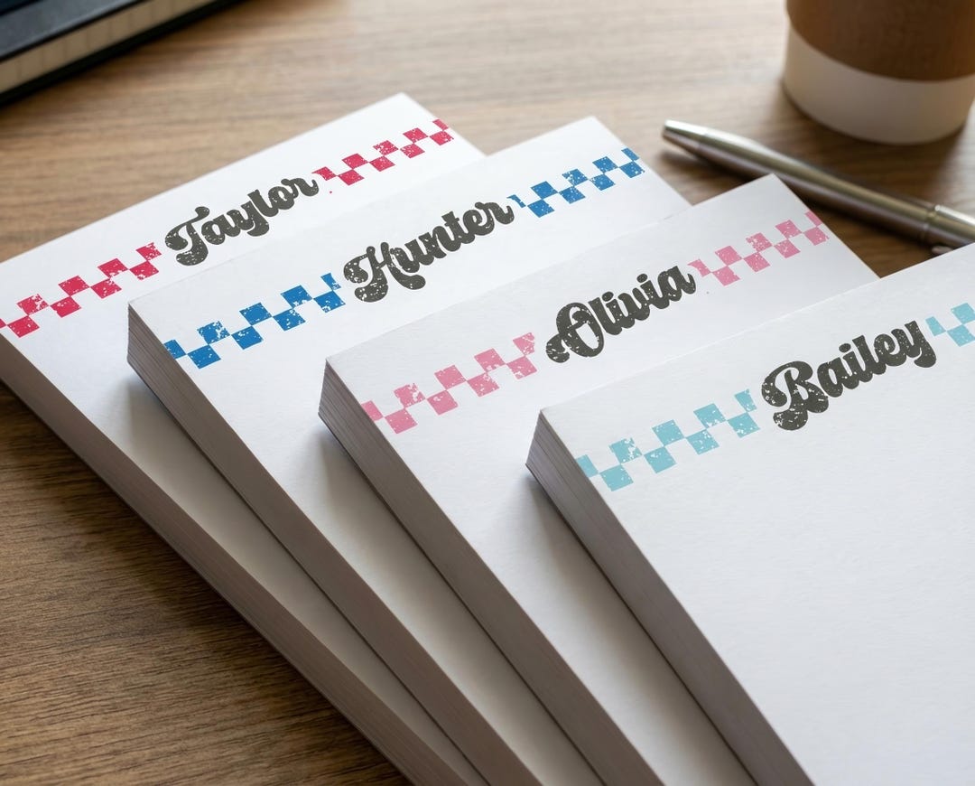 Retro Checkerboard Personalized Notepad, Custom Name Stationery Pad ...