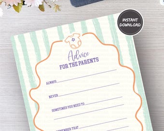 Gender Neutral Baby Advice Cards, Printable Baby Shower Advice Card Modern Baby Wishes Advice for Parents-to-Be, New Parent Advice for Mommy
