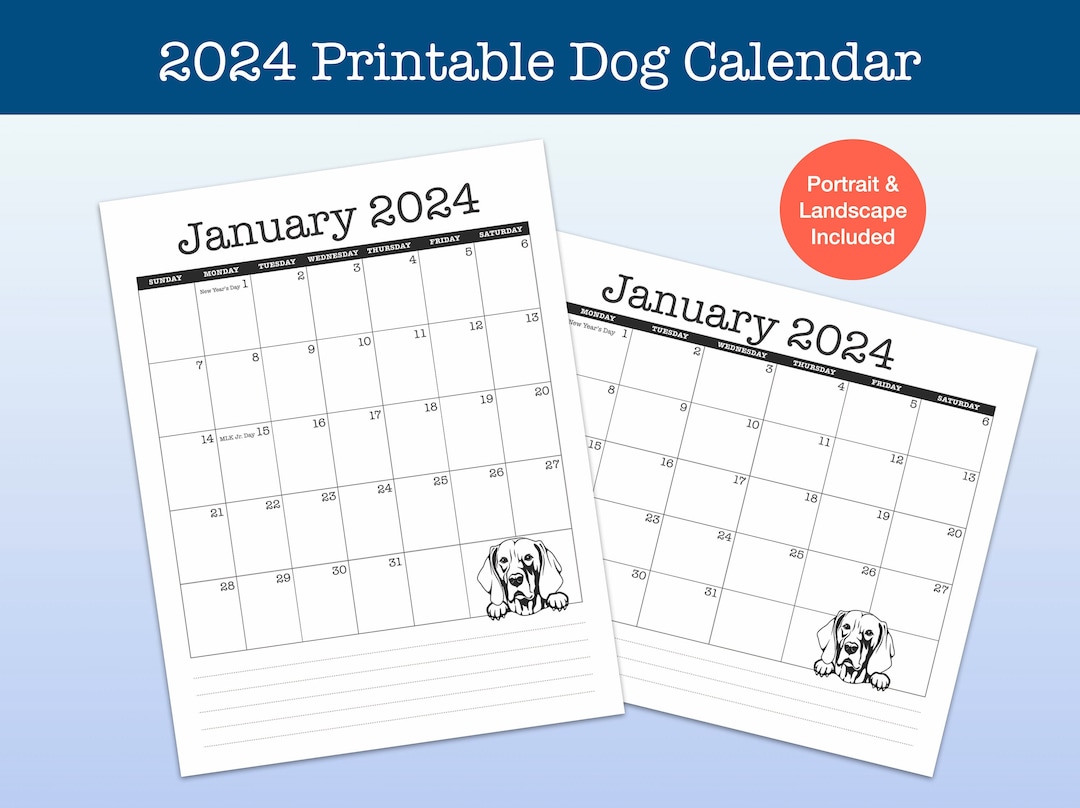 2024 Printable Monthly Dog Calendar, 2024 Monthly Calendars