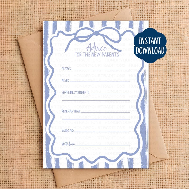 Baby Advice Writing Cards, Printable Baby Shower Advice Card, Modern ...