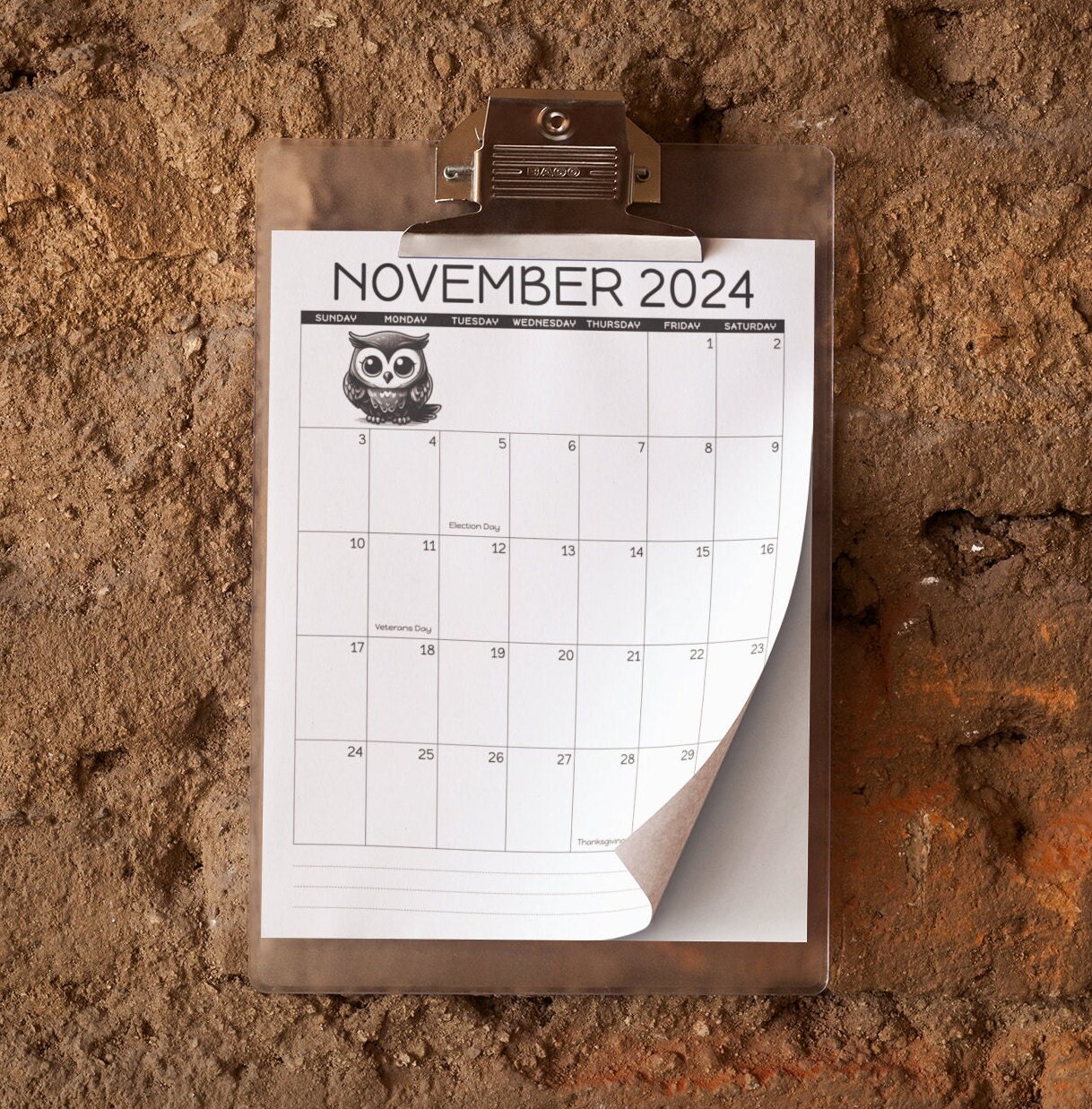 2024 Printable Owl Calendar, 2024 Monthly Calendar, Instant Download