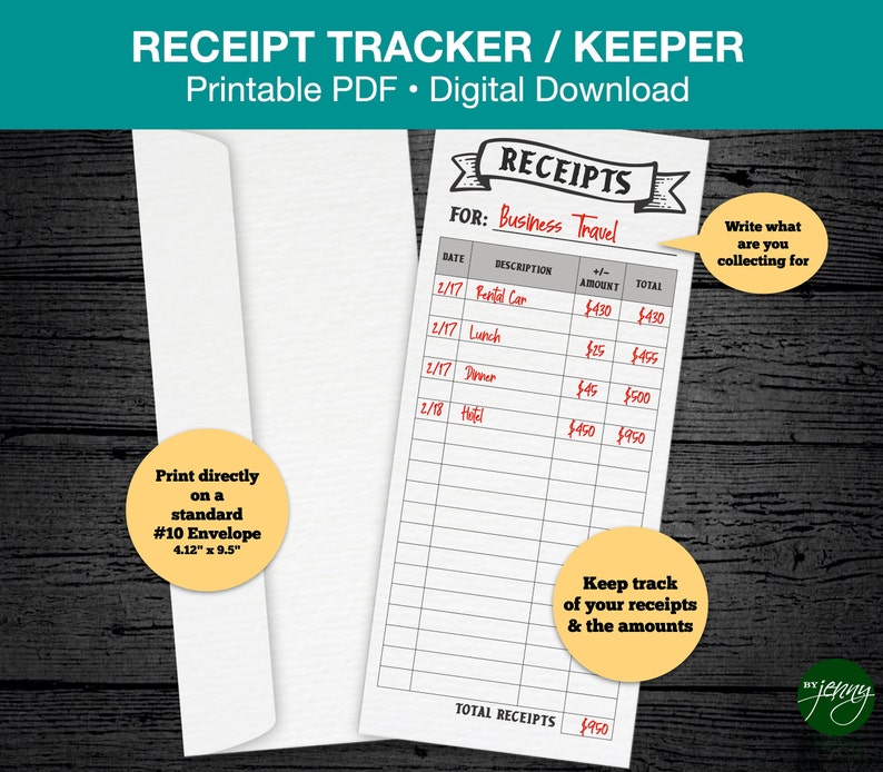 Receipt Tracker Envelope Printable Savings Challenge Digital Download ...