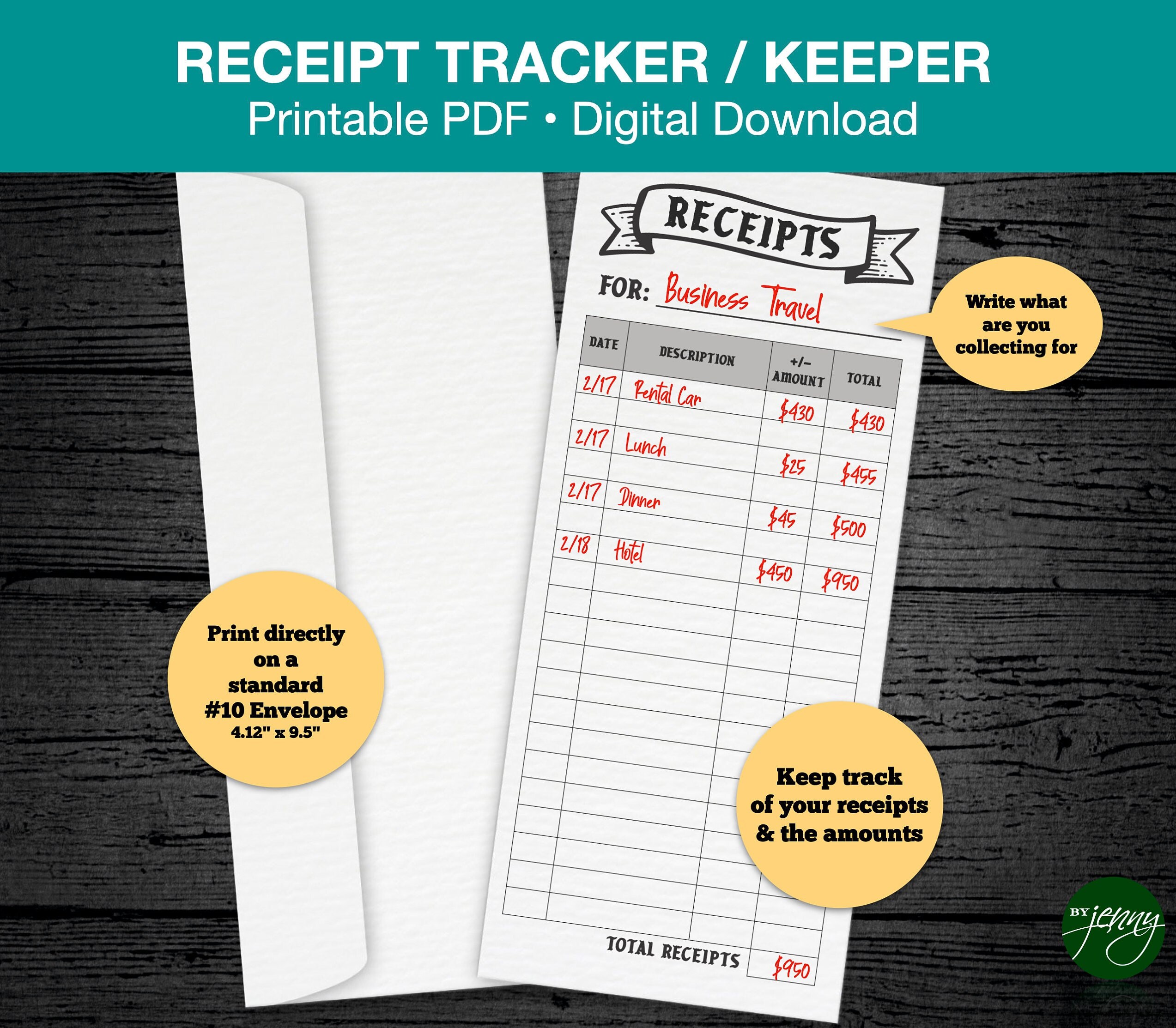 Receipt Tracker Envelope Printable Savings Challenge Digital Download Savings Tracker Money ...