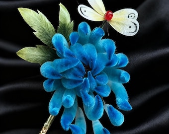 Handmade Silk Velvet Flower Hairpin • Traditional Chinese Ronghua