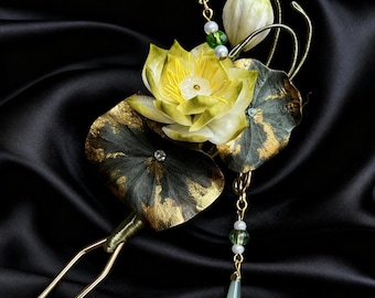 Handmade Silk Velvet Flower Hairpin • Traditional Chinese Bridal Accessory