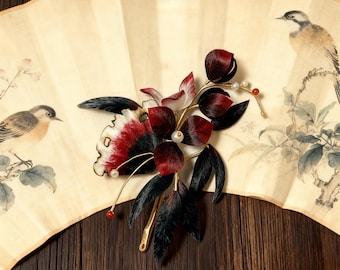 Mulberry Silk Velvet Flower Hairpin • Chinese Ronghua, Handmade
