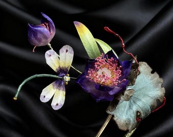 Handmade Silk Velvet Flower Hairpin • Bridal Ronghua Hair Accessory
