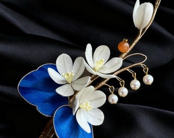Handmade Silk Flower Hairpin • Traditional Chinese Bridal Accessory