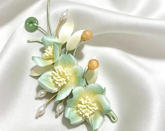 Luxury Mulberry Silk Wrapped Hair Accessory, Handmade Bridal Hairpiece, Artisan Floral Hair Accessory for Bridal & Special Occasions