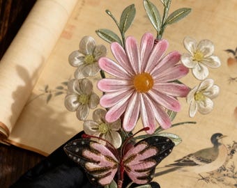 Handmade Silk Flower Hairpin • Bridal Hanfu Hair Accessory