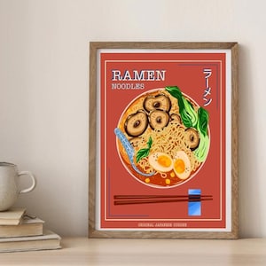 de nouilles ramen | Impression d'art mural cuisine japonaise | Décoration de cuisine en téléchargement numérique | Illustration de la cuisine asiatique | Art culinaire imprimable