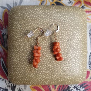 Vintage antique coral twigs EARRINGS 7-bead stack - 14K GF gold-filled hooks - super GIFTS!