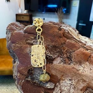 Single Earring of Golden Cascade Falling Floral with Brown & Rough Diamonds