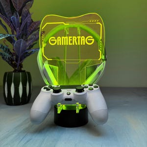 Custom LED Headphone Stand with Gamertag – Personalized Gaming Headset Holder – RGB Desk Decor for Gamers – Gamer Gift with Remote
