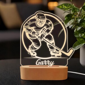 Custom Hockey Night Light, Personalized Sports LED Lamp, Engraved Hockey Player Gift, Acrylic USB Night Lamp, Unique Man Cave Decor