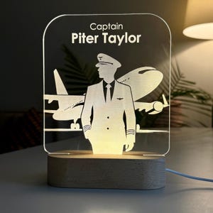 Pilot Night Light, Custom Aircraft LED Lamp, Personalized Aviation Gift, Engraved Plane Decor, Unique Gift for Birthday or Retirement