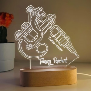 Gift for a Tattoo Artist – Personalized Night Light Lamp, Unique Business Gift for Him