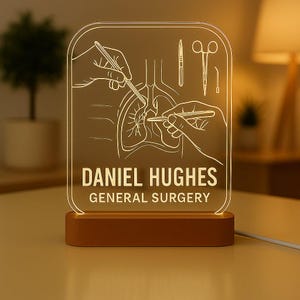 Surgeon Night Light, Personalized LED Lamp with Engraved Acrylic, Custom Doctor Gift for Office, Graduation, Retirement or Medical Decor