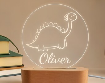 Dinosaurier-LED-Nachtlicht für Kinder, individuell gravierte Namen & Datum, personalisierte Dino-Lampe, einzigartiges Kinderzimmerdekor, Geschenk für Jungen