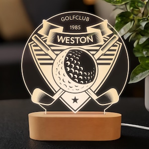Custom Golf Night Light, Personalized Sports LED Lamp, Engraved Acrylic Light with Wooden Base, Unique Gift for Golf Lovers, Kids Room Decor