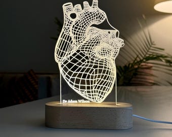 Heartbeat Night Light, Custom Heart Doctor Gift, Engraved Cardiology LED Lamp, Personalized Medical Decor for Cardiologist or Student
