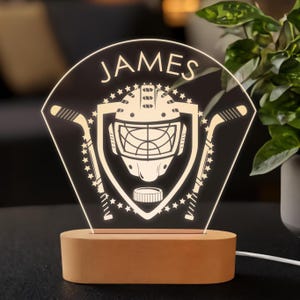 Hockey Night Light, Personalized Hockey Player LED Lamp, Custom Engraved Sports Night Light, Unique Gift for Hockey Fans, USB Powered
