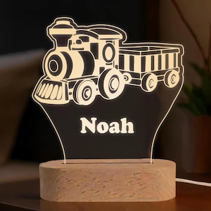 Luz de noche de tren personalizada para bebés varones: linda decoración para guardería, regalo perfecto de cumpleaños y Pascua para niños