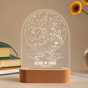 Veilleuse d'anniversaire ciel étoilé, cadeau romantique personnalisé, lampe carte des étoiles personnalisée, cadeau unique pour une date de mariage, lampe de nuit LED gravée