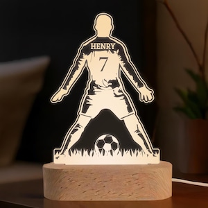 Lámpara de noche de fútbol personalizada: lámpara LED personalizada con nombre y número: regalo y decoración para sala deportiva: luz de fútbol acrílica única
