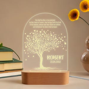 Bible Verse Night Light, Custom Engraved LED Lamp, Personalized Religious Decor, Inspirational Quote Acrylic Light, Unique Christian Gift