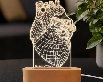 Heartbeat Cardiology Night Light, Custom Engraved Heart Doctor Gift, LED Acrylic Medical Lamp, Personalized Cardiologist Office Decor