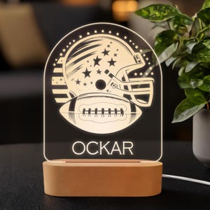 American Football Night Light, Personalized Sports Lamp, Engraved LED Acrylic Light, Custom Football Gift,Unique Man Cave Decor, USB Powered