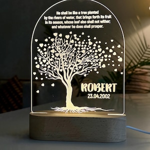 Bible Verse Night Light, Custom Christian Gift, Personalized Religious LED Lamp, Inspirational Quote Decor, Engraved Acrylic Light