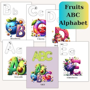 Fruits ABC Flash Cards |Fruits Flash Cards | Learning Cards | Digital Download, Preschool Activity. Kindergarten Activity