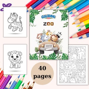 40pages Coloring book Zoo, Printable Coloring Pages Kids ,Printable Coloring Sheets for Classroom , Printable Coloring Book