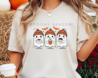 La camiseta definitiva de Halloween, camiseta de temporada espeluznante con colores cómodos, camiseta de Halloween, regalo de Halloween, camiseta de Halloween para mujer, fantasma lindo