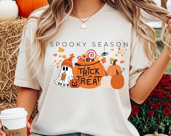 La camiseta definitiva de Halloween, camiseta de temporada espeluznante con colores cómodos, camiseta de Halloween, regalo de Halloween, camiseta de Halloween para mujer, fantasma lindo