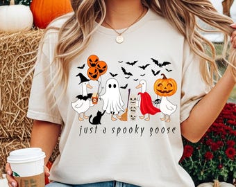 La camiseta definitiva de Halloween, camiseta de ganso espeluznante con colores cómodos, camiseta de Halloween, regalo de Halloween, camiseta de Halloween para mujer, fantasma adorable