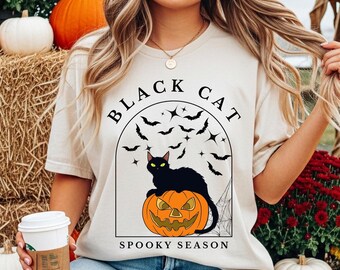 La camiseta definitiva de Halloween, camiseta de gato negro espeluznante con colores cómodos, camiseta de Halloween, regalo de Halloween, camiseta de Halloween para mujer, fantasma adorable