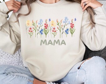 Sudadera con estampado de flores silvestres para mamá primeriza