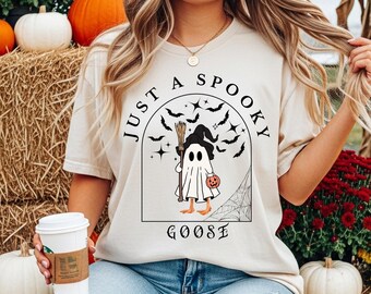 La camiseta definitiva de Halloween, camiseta de ganso espeluznante con colores cómodos, camiseta de Halloween, regalo de Halloween, camiseta de Halloween para mujer, fantasma adorable