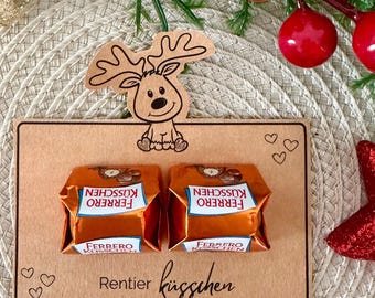Besos de reno para imprimir / Versión en alemán e inglés / Etiquetas y tarjetas navideñas / Regalo navideño de reno DIY / Regalo de última hora / Descargar