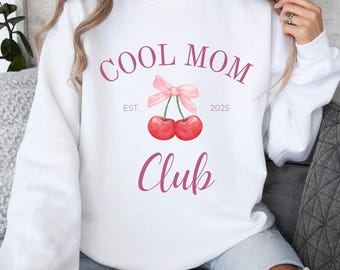 Suéter Cool Mom Club (fundado en 2025), jersey de cuello redondo Cool Mom Club, regalo para el Día de la Madre, regalo para mamás, suéter para anunciar el embarazo, suéter para mamás