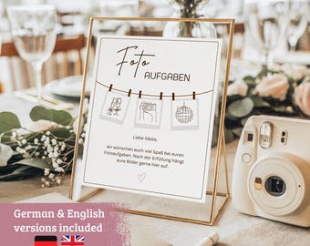 Letrero para desafío fotográfico de boda, plantilla para búsqueda del tesoro fotográfica, juego de "Veo, veo" para bodas, PDF de actividades para invitados, A4, A5, 5x7" y 8x10" (descarga digital)