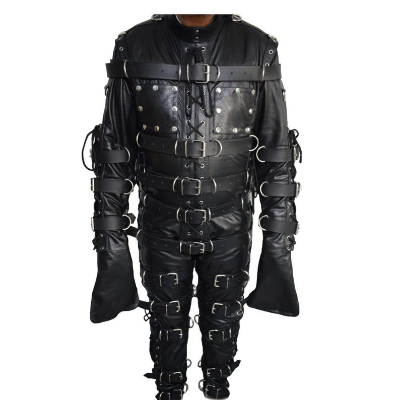 Men s Full Body Black Leather Bondage Suit buckled Restraint men-s-full-body-black-leather-bondage-suit-buckled-restraint